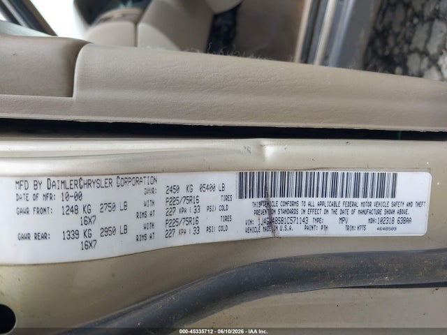 45335712 :رقم المزاد ، 1J4GW48S81C571143 vin ، 2001 Jeep Grand Cherokee Laredo مزاد بيع