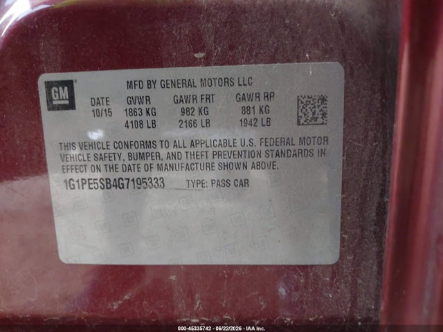 1G1PE5SB4G7195333 Chevrolet Cruze Limited 1lt Auto
