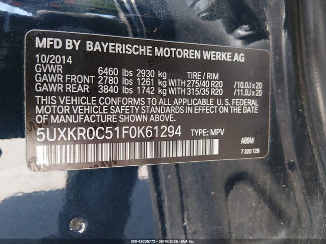 BMW X5 Xdrive35i 2015 5UXKR0C51F0K61294 Image 9