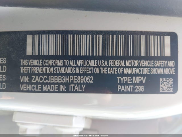 Aukcja sprzedaży 2017 Jeep Renegade Latitude 4x4, vin: ZACCJBBB3HPE89052, numer aukcji: 45335786