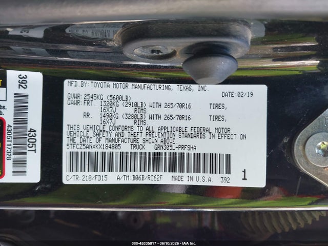 5TFCZ5ANXKX184805 Toyota Tacoma Trd Off Road