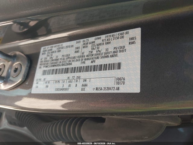 Aukcja sprzedaży 2025 Ford Escape St-line, vin: 1FMCU0MN8SUB02886, numer aukcji: 45335829