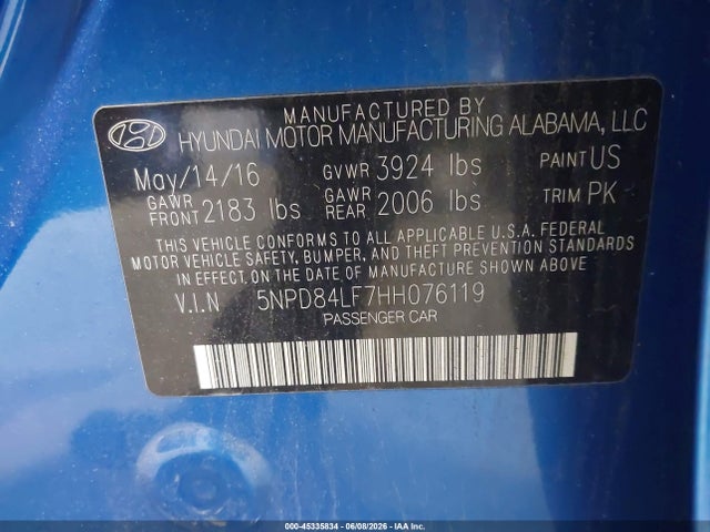 Aukcja sprzedaży 2017 Hyundai Elantra Se, vin: 5NPD84LF7HH076119, numer aukcji: 45335834