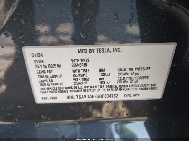 Продаж на аукціоні авто 2024 Tesla Model Y Long Range Dual Motor All-wheel Drive, vin: 7SAYGAEE5RF004782, номер лоту: 45335898