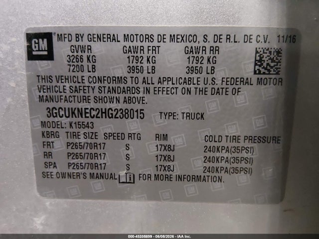 Chevrolet Silverado 1500 Wt 2017 3GCUKNEC2HG238015 Image 9