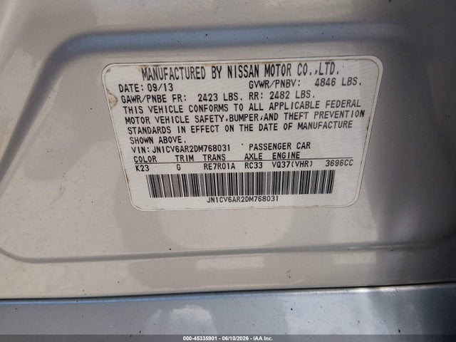 Продаж на аукціоні авто 2013 Infiniti G37x, vin: JN1CV6AR2DM768031, номер лоту: 45335901