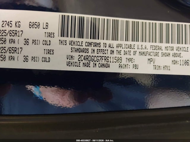 Продажа на аукционе авто 2015 Dodge Grand Caravan Sxt, vin: 2C4RDGCG7FR611509, номер лота: 45335927