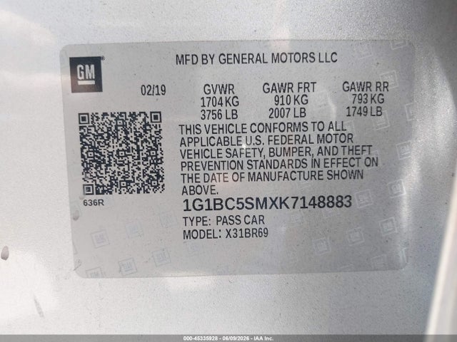 1G1BC5SMXK7148883 Chevrolet CRUZE LS