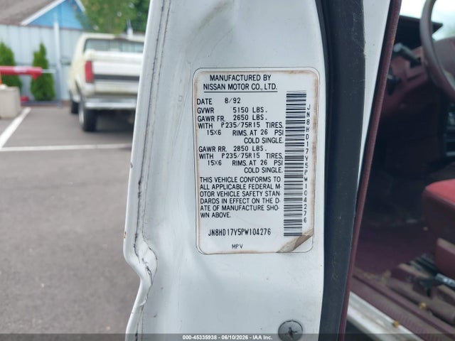 Aukcja sprzedaży 1993 Nissan Pathfinder Xe/se, vin: JN8HD17Y5PW104276, numer aukcji: 45335938