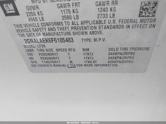 Aukcja sprzedaży 2015 Chevrolet Equinox Ls, vin: 2GNALAEK6F6105483, numer aukcji: 45335948