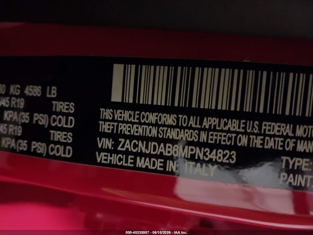 2021 Jeep Renegade Jeepster 4x4 მანქანა იყიდება აუქციონზე, vin: ZACNJDAB6MPN34823, აუქციონის ნომერი: 45335957