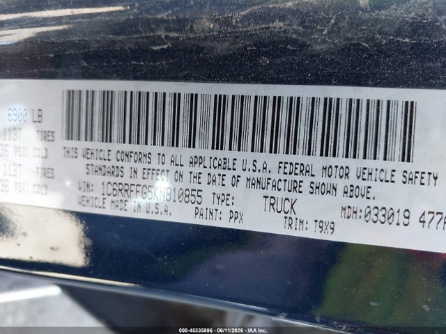 Продаж на аукціоні авто 2019 Ram 1500 Big Horn/lone Star  4x4 5'7 Box, vin: 1C6RRFFG5KN810855, номер лоту: 45335996