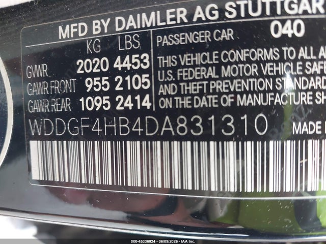 45336024 :رقم المزاد ، WDDGF4HB4DA831310 vin ، 2013 Mercedes-benz C 250 Luxury مزاد بيع