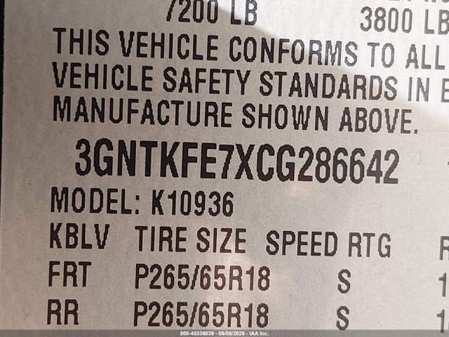 Продажа на аукционе авто 2012 Chevrolet Avalanche Lt, vin: 3GNTKFE7XCG286642, номер лота: 45336039