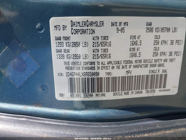 Aukcja sprzedaży 2006 Dodge Grand Caravan Sxt, vin: 2D4GP44LX6R650090, numer aukcji: 45336053