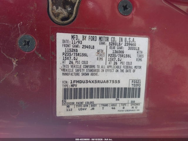Auction sale of the 1994 Ford Explorer, vin: 1FMDU34X5RUA87555, lot number: 45336055