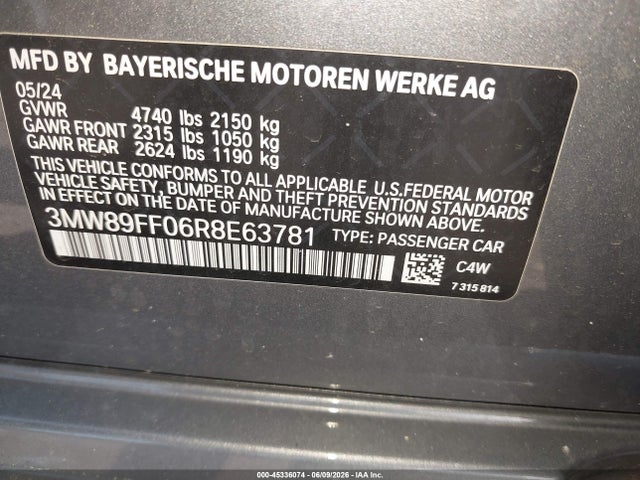 Aukcja sprzedaży 2024 Bmw 330i Xdrive, vin: 3MW89FF06R8E63781, numer aukcji: 45336074