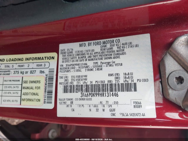 Продажа на аукционе авто 2017 Ford Fusion Titanium, vin: 3FA6P0K99HR131446, номер лота: 45336080