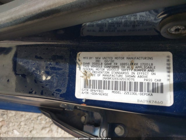 Aukcja sprzedaży 2003 Toyota Corolla Ce, vin: 1NXBR32E63Z013076, numer aukcji: 45336085