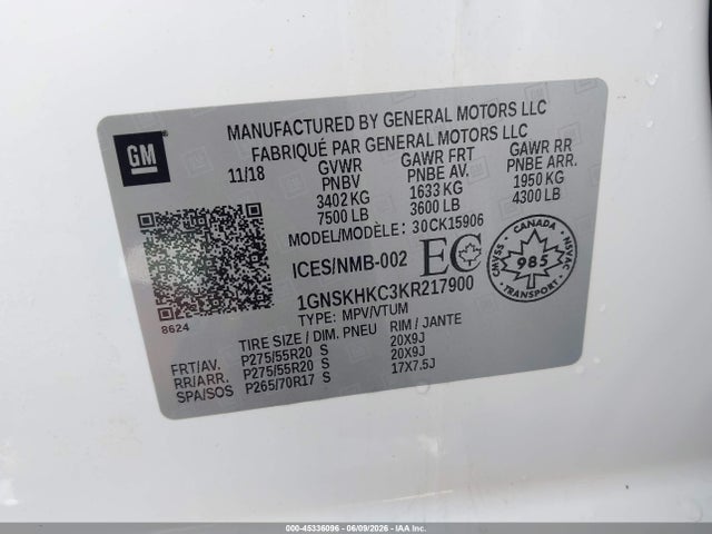 Chevrolet Suburban Lt 2019 1GNSKHKC3KR217900 Image 9
