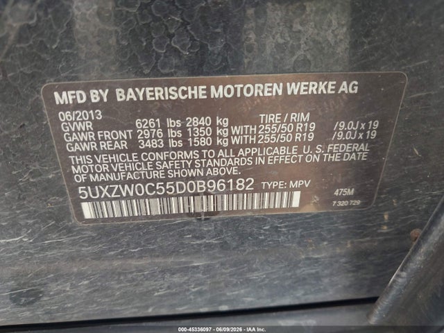 45336097 :رقم المزاد ، 5UXZW0C55D0B96182 vin ، 2013 Bmw X5 Xdrive35d مزاد بيع