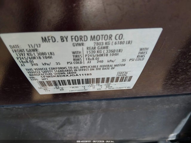 1FM5K8D8XJGA11185 Ford EXPLORER XLT