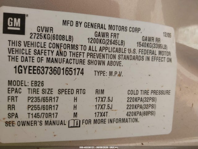 Продаж на аукціоні авто 2006 Cadillac Srx V6, vin: 1GYEE637360165174, номер лоту: 45336121