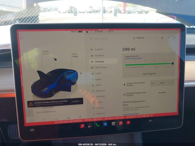 45336125 :رقم المزاد ، 5YJ3E1EB3NF366381 vin ، 2022 Tesla Model 3 Long Range Dual Motor All-wheel Drive مزاد بيع