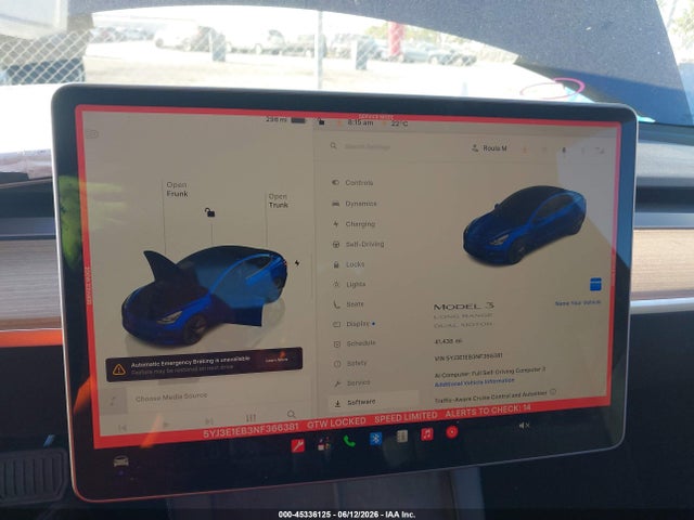 45336125 :رقم المزاد ، 5YJ3E1EB3NF366381 vin ، 2022 Tesla Model 3 Long Range Dual Motor All-wheel Drive مزاد بيع