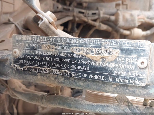 45336146 :رقم المزاد ، LCELV1ZG2M6003845 vin ، 2021 Cf Moto Zforce مزاد بيع