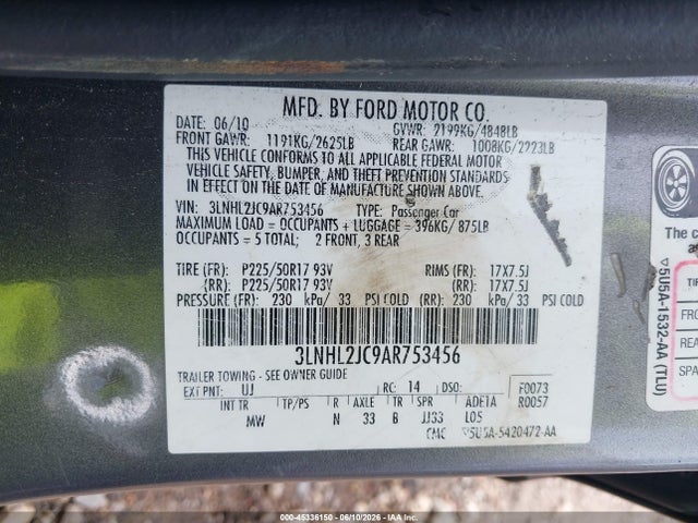 Продажа на аукционе авто 2010 Lincoln Mkz, vin: 3LNHL2JC9AR753456, номер лота: 45336150