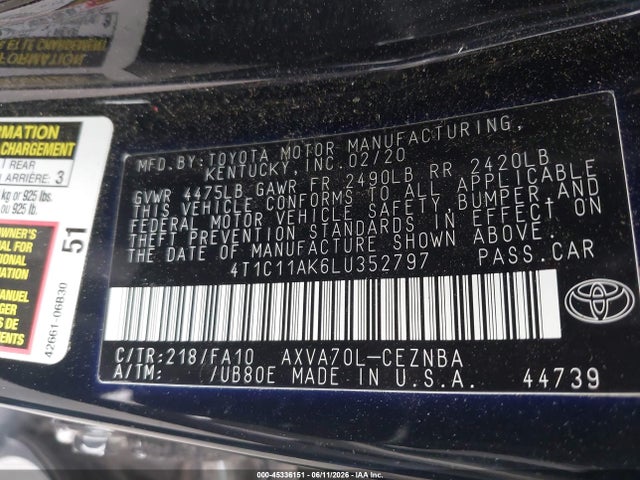4T1C11AK6LU352797 Toyota CAMRY LE