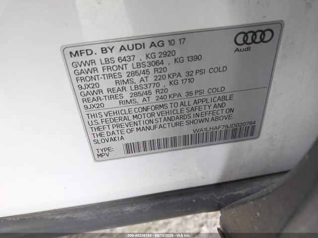 Продажа на аукционе авто 2018 Audi Q7 2.0t Premium, vin: WA1LHAF79JD020784, номер лота: 45336168