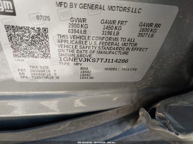 Aukcja sprzedaży 2026 Chevrolet Traverse Awd Z71, vin: 1GNEVJKS7TJ114286, numer aukcji: 45336189