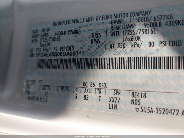 Продажа на аукционе авто 2008 Ford Econoline Commercial Cutaway, vin: 1FD4E45S08DA05011, номер лота: 45336232
