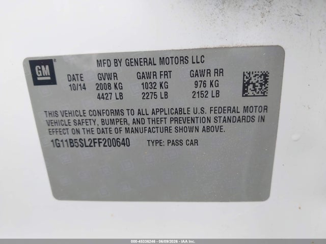 Продаж на аукціоні авто 2015 Chevrolet Malibu Ls, vin: 1G11B5SL2FF200640, номер лоту: 45336246