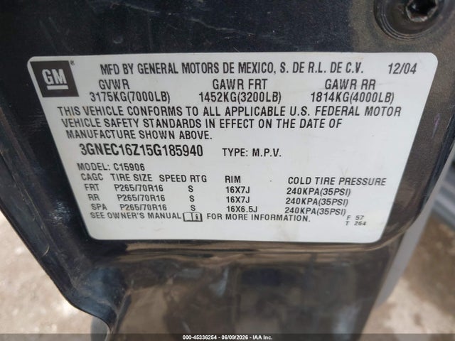 45336254 :رقم المزاد ، 3GNEC16Z15G185940 vin ، 2005 Chevrolet Suburban 1500 Ls مزاد بيع