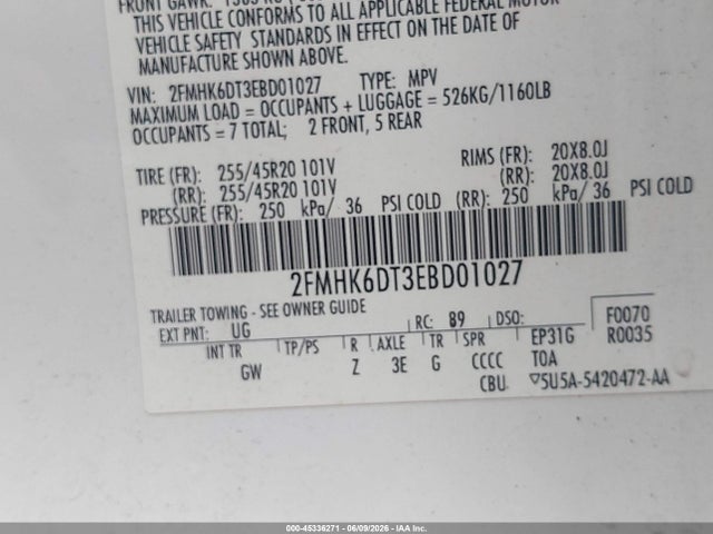 2014 Ford Flex Limited მანქანა იყიდება აუქციონზე, vin: 2FMHK6DT3EBD01027, აუქციონის ნომერი: 45336271