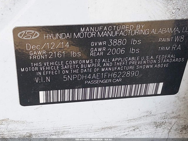Hyundai ELANTRA SE 2015 5NPDH4AE1FH622890 Image 9