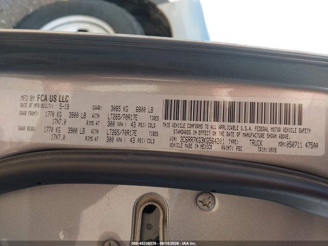 2019 Ram 1500 Classic Tradesman  4x4 5'7 Box მანქანა იყიდება აუქციონზე, vin: 3C6RR7KG3KG564201, აუქციონის ნომერი: 45336328