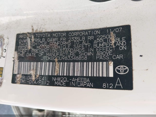 Auction sale of the 2008 Toyota Prius, vin: JTDKB20U983348858, lot number: 45336338
