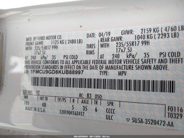 Ford ESCAPE SE 2019 1FMCU9GD8KUB88997 Image 9