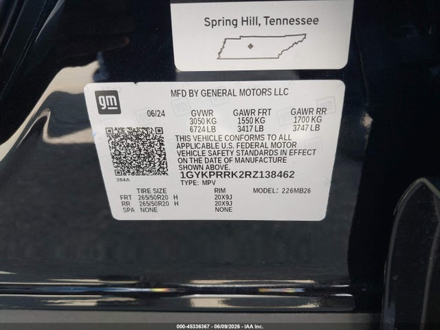 Продажа на аукционе авто 2024 Cadillac Lyriq Luxury W/1sd, vin: 1GYKPRRK2RZ138462, номер лота: 45336367