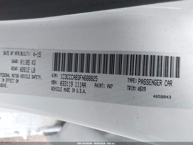 45336369 :رقم المزاد ، 1C3CCCAB3FN688825 vin ، 2015 Chrysler 200 Limited مزاد بيع