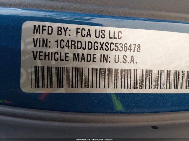 45336376 :رقم المزاد ، 1C4RDJDGXSC536478 vin ، 2025 Dodge Durango Gt Awd مزاد بيع