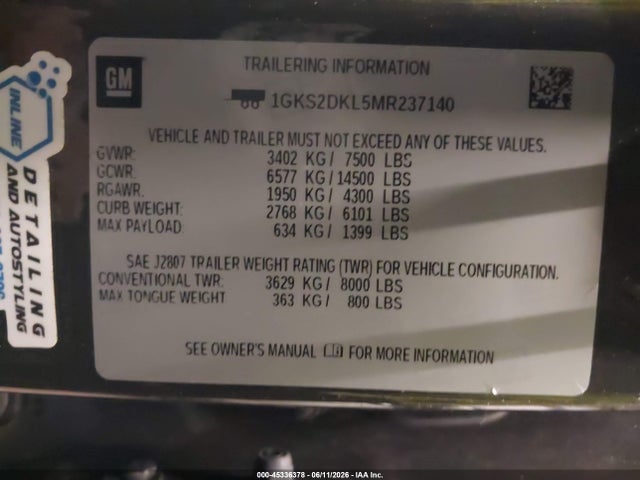 Продаж на аукціоні авто 2021 Gmc Yukon 4wd Denali, vin: 1GKS2DKL5MR237140, номер лоту: 45336378