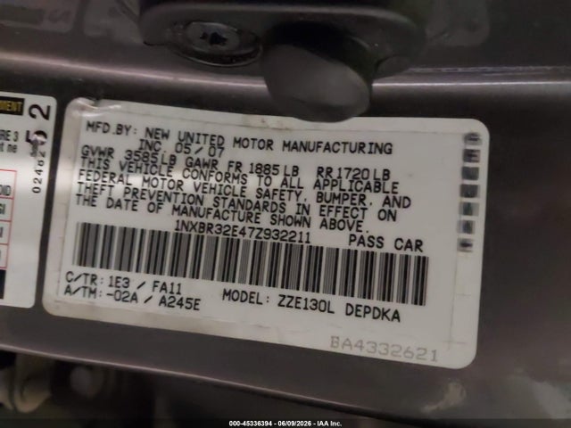 Aukcja sprzedaży 2007 Toyota Corolla Ce, vin: 1NXBR32E47Z932211, numer aukcji: 45336394