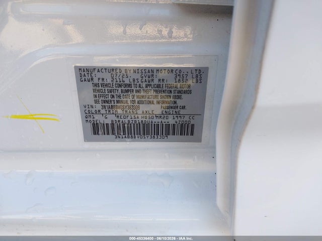 Aukcja sprzedaży 2025 Nissan Sentra S, vin: 3N1AB8BV0SY383309, numer aukcji: 45336400