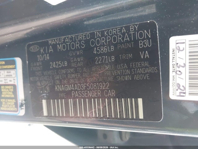 Продаж на аукціоні авто 2015 Kia Optima Hybrid, vin: KNAGM4AD3F5081922, номер лоту: 45336442