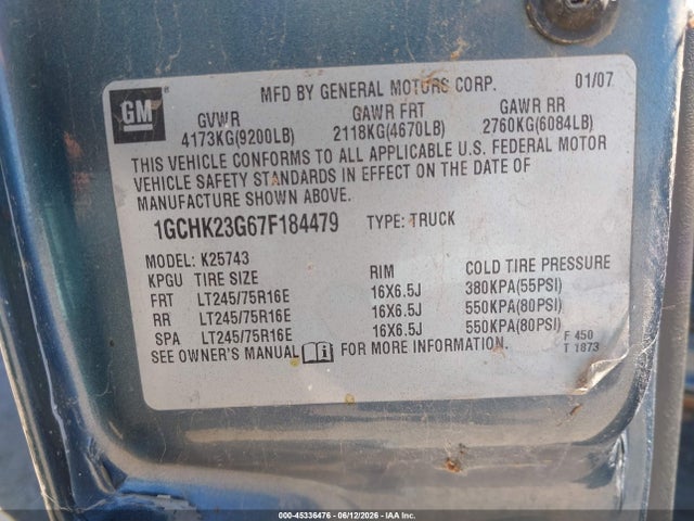 2007 Chevrolet Silverado 2500hd Classic Lt2 მანქანა იყიდება აუქციონზე, vin: 1GCHK23G67F184479, აუქციონის ნომერი: 45336476